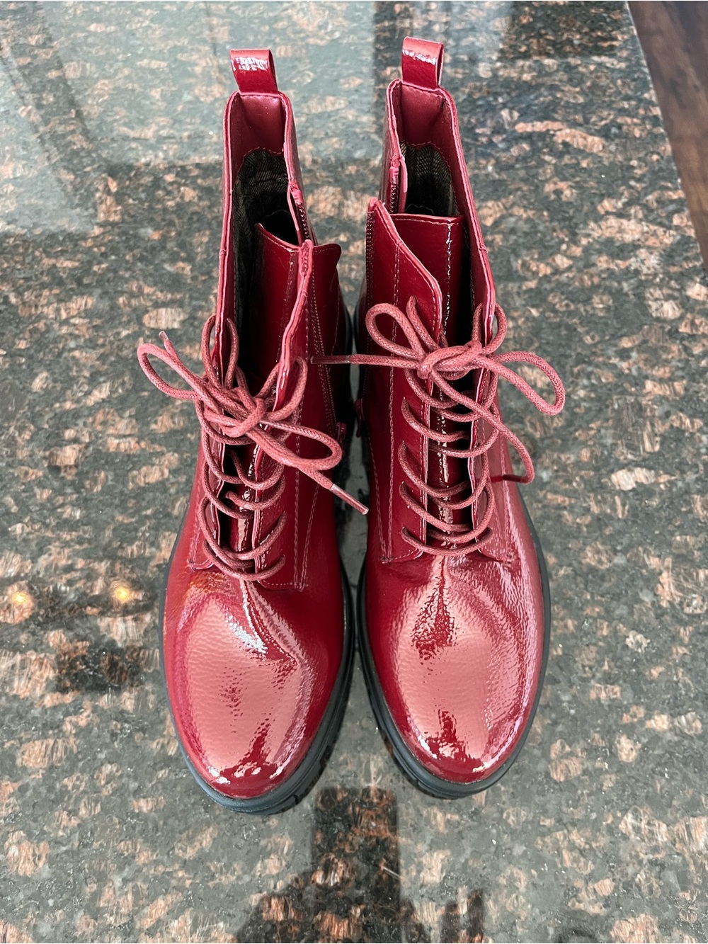 White Mountain Burgundy Patent Lace-Up Ankle Boots